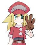  1girl blonde_hair capcom female gloves green_eyes rockman rockman_dash rockman_dash_3 roll_caskett shorts smile solo 