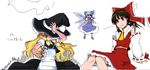  2girls cirno dress female hakurei_reimu hat kirisame_marisa multiple_girls ryou touhou witch 