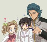  1boy 1girl 2boys aqua_hair artist_request black_hair blue_eyes brown_eyes brown_hair code_geass hair_brush hairbrush jeremiah_gottwald lelouch_lamperouge male male_focus multiple_boys nunnally_lamperouge purple_eyes ribbon ribbons solo source_request teal_hair twintails young younger 