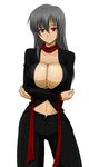  aoba breasts cleavage gray_hair grey_hair huge_breasts large_breasts original red_eyes 