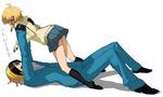  1boy 1girl blonde_hair female girl_on_top kazeto male parody straddle straddling style_parody 