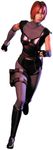  1girl 3d bag bare_shoulders bodysuit boots breasts capcom detached_sleeves dino_crisis elbow_gloves female fingerless_gloves gloves gun holster leotard official_art red_eyes red_hair regina satchel short_hair simple_background skin_tight solo spandex thigh_strap weapon 