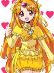  :d bad_id bad_pixiv_id bow bubble_skirt calm_okome choker circlet cure_muse_(yellow) eyelashes frills hair_bow heart heart_background long_hair magical_girl open_mouth orange_hair outline pink_eyes precure shirabe_ako skirt smile solo suite_precure transparent_background white_outline yellow_bow yellow_choker yellow_skirt 