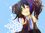  black_hair blue_neckwear blush closed_eyes necktie smile solo twintails ui_(rot) utau yokune_ruko 