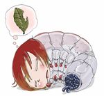  blush dreaming insect_girl monster_girl red_hair saliva setouchi setouchi_(blackse) simple_background sleeping solo torotoro 