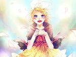  blonde_hair blue_eyes blush commentary_request kagamine_rin looking_at_viewer open_mouth ribbon smile solo tears ui_(rot) vocaloid 