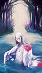  bad_id bad_pixiv_id bug butterfly crescent_moon facial_mark forehead_mark forest guruuu highres insect inuyasha japanese_clothes kimono long_hair male_focus moon nature pointy_ears river sesshoumaru solo tree water white_hair wide_sleeves 