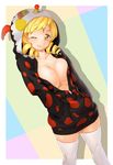  blonde_hair breasts charlotte_(madoka_magica) charlotte_(madoka_magica)_(cosplay) cleavage cosplay drill_hair hands_in_pockets highres hood hoodie large_breasts mahou_shoujo_madoka_magica mami_mogu_mogu naked_hoodie no_bra one_eye_closed onsoku_maru shiny shiny_skin smile solo thighhighs tomoe_mami twin_drills twintails unzipped white_legwear yellow_eyes zettai_ryouiki zipper 