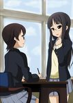  black_hair brown_eyes desk extra glasses k-on! long_hair manabe_nodoka multiple_girls nori_(mega_drive) school_desk school_uniform short_hair takahashi_fuuko 