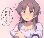  1girl blush brown_hair dsmile eyebrows mirai_nikki open_mouth pink_eyes solo translated uryuu_minene 