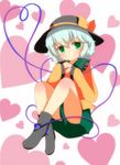  bad_id bad_pixiv_id bare_legs colorized green_eyes hat heart highres komeiji_koishi looking_at_viewer shiro_tsugumi short_hair silver_hair skirt smile solo third_eye touhou zeroko-san_(nuclear_f) 