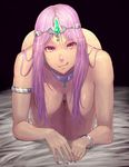  :q all_fours armlet bad_id bad_pixiv_id bracelet breasts dark_skin dragon_quest dragon_quest_iv hanging_breasts hidezi highres jewelry large_breasts long_hair manya nail_polish nude purple_eyes purple_hair solo tongue tongue_out 