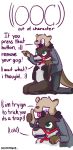  2018 4_fingers anthro bit_gag brown_fur cervine clothed clothing digital_drawing_(artwork) digital_media_(artwork) duo english_text fur gag gagged harness_bit_gag humor kneeling male male/male mammal multicolored_fur mustelid otter petplay purple_eyes roleplay sexotheque simple_background smile text white_background 
