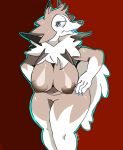  2017 anthro anthrofied areola big_breasts blue_eyes blue_lipstick breasts brown_fur canine claws colored_nails digital_media_(artwork) female fur half-closed_eyes hi_res kyaramerucocoa lipstick looking_at_viewer lycanroc makeup mammal midday_lycanroc navel nintendo nipples nude pok&eacute;mon pok&eacute;mon_(species) pok&eacute;morph red_background simple_background solo video_games voluptuous white_fur wide_hips 