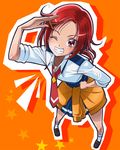  eyelashes hino_akane_(smile_precure!) mahkn nanairogaoka_middle_school_uniform necktie one_eye_closed precure red_eyes red_hair school_uniform short_hair sleeves_rolled_up smile_precure! solo star symbol-shaped_pupils 