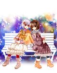  bad_id bad_pixiv_id bench brown_hair multiple_girls natsumememe no.6 safu shion_(no.6) short_hair smile snowing 