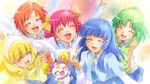  aoki_reika blue_neckwear bow candy_(smile_precure!) everyone eyelashes hairband hino_akane_(smile_precure!) hoshizora_miyuki kise_yayoi midorikawa_nao multiple_girls nanairogaoka_middle_school_uniform necktie official_art pink_bow pink_neckwear precure school_uniform screencap sleeves_rolled_up smile smile_precure! white_hairband 