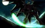  energy_blade energy_weapon full_moon glowing glowing_eyes gundam gundam_deathscythe_hell_custom gundam_wing_endless_waltz mecha moon night no_humans scythe solo wings 