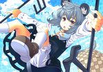  animal_ears bad_id bad_pixiv_id basket bloomers capelet cloud day dowsing_rod falling grey_hair mouse_ears mouse_tail nazrin ogino_(oginogino) open_mouth red_eyes sky solo tail touhou underwear 