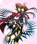  2girls bare_shoulders boots breasts brown_hair dual_persona fangs genderswap gloves high_heel_boots high_heels multiple_girls nail_polish plurk thighhighs yu-gi-oh! yuki_judai yuu-gi-ou_gx yuuki_juudai 