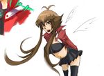  breasts brown_hair genderswap long_hair plurk skirt slifer_red_uniform thighhighs yu-gi-oh! yuki_judai yuu-gi-ou_gx yuuki_juudai 