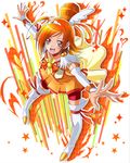  :d bike_shorts choker cure_sunny eyelashes highres hino_akane_(smile_precure!) magical_girl mahkn open_mouth orange_(color) orange_choker orange_hair orange_skirt outstretched_arms precure red_shorts short_hair shorts shorts_under_skirt skirt smile smile_precure! solo star thighhighs white_legwear 