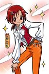  crossdressing eyelashes flower frills hair_ornament hino_akane_(smile_precure!) looking_at_viewer non-web_source orange_pants pants precure red_eyes red_hair reverse_trap rose short_hair smile_precure! solo sparkle waistcoat 