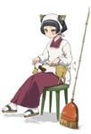  animal_ears black_hair blush_stickers bob_cut broom dog dorm_leader headdress japanese_clothes kappougi kimono long_skirt maria_holic sandals short_hair sitting skirt stool tabi tail tail_wagging yam_(nekobeya) yellow_eyes yonakuni zouri 