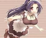  :d apron blue_hair breasts headdress idolmaster idolmaster_(classic) large_breasts long_hair maid miura_azusa open_mouth pantyhose red_eyes ribbon smile solo van-s 