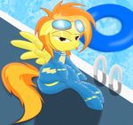  butt equine eyewear female feral friendship_is_magic goggles hair horse looking_at_viewer mammal multi-colored_hair my_little_pony pegasus pony pool pose presenting skinsuit solo spitfire_(mlp) spitshy teasing tongue wings wonderbolts_(mlp) 