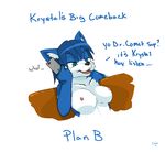  animal_ears big_breasts blue blue_eyes blue_fur breasts canine cellphone devo devo87 dialog dialogue ears english_text female fox fur hair krystal mammal markings nintendo nipples nude open_mouth phone plain_background solo star_fox telephone text tongue video_games white_background 