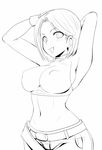  armpits arms_behind_head arms_up belt blue_mary breasts covered_nipples fatal_fury gloves greyscale halter_top halterneck large_breasts lineart midriff monochrome navel okyou short_hair sideboob solo the_king_of_fighters 