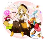  1st-mn :p blonde_hair blush boots bow candy charlotte_(madoka_magica) checkerboard_cookie cookie detached_sleeves drill_hair fingerless_gloves food fruit gloves hat lollipop long_hair magical_girl mahou_shoujo_madoka_magica pudding sitting smile strawberry sweets swirl_lollipop thighhighs tomoe_mami tongue tongue_out twin_drills twintails yellow_eyes 