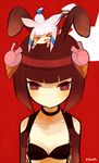  &gt;_&lt; ai_scream animal_ears bad_id bad_pixiv_id bangs bare_shoulders blunt_bangs bob_cut bra breasts bunny_ears chibi chibi_on_head choker cleavage closed_eyes expressionless fishnets food hair_ornament ice_cream kaiten_muten-maru keijou_(cave) lingerie minigirl multiple_girls on_head person_on_head pink_hair red_eyes red_hair short_hair small_breasts underwear yuu_scream 