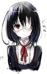  another black_hair eyepatch kirisawa_saki lowres misaki_mei neck_ribbon ribbon sketch solo sweat wavy_mouth 