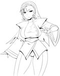  bangle bangs bracelet breasts curvy greyscale hair_pulled_back hairband hips jewelry kagura_chizuru large_breasts lineart long_hair monochrome okyou solo the_king_of_fighters wide_hips wide_sleeves 