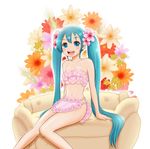  aqua_eyes aqua_hair bad_id bad_pixiv_id flower hatsune_miku jiaa_(pochidogrush) long_hair navel open_mouth sitting solo twintails very_long_hair vocaloid 