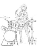  drum drum_set drumsticks fishnet_pantyhose fishnets greyscale instrument jacket k-on! legwear_under_shorts monochrome one_eye_closed pantyhose ridwan_chandra_choa short_hair short_shorts shorts solo tainaka_ritsu 