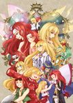  1girl alternate_costume blonde_hair blue_eyes chibi child collet_brunel costume_chart flower hat headband long_hair mask multiple_persona nagi_mizuha purple_eyes red_eyes red_flower red_hair red_rose rose smile sunglasses tales_of_(series) tales_of_symphonia zelos_wilder 