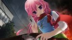  game_cg gun long_hair makita_maki mukougaoka_kana pink_hair rain shinigami_no_testament weapon 