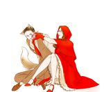  1girl animal_ears ariadne arthur_(inception) artist_request cloak couple formal hetero high_heels hood inception little_red_riding_hood lowres shoes suit tail wolf wolf_ears wolf_tail 