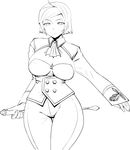  breasts cleavage curvy elisabeth_blanctorche greyscale hips large_breasts lineart monochrome okyou riding_crop short_hair solo the_king_of_fighters thigh_gap wide_hips 