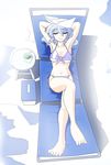  armpits bad_feet barefoot bikini blue_hair chair closed_eyes collarbone crossed_legs cup drinking_straw front-tie_top groin hat kieyza letty_whiterock lounge_chair lying on_back side-tie_bikini sitting smile solo swimsuit toes touhou 