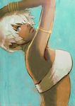  armlet bikini_top blue_eyes bracelet dark_skin earrings elena_(street_fighter) hair_over_one_eye jaimito jewelry lips neck_ring short_hair solo street_fighter street_fighter_iii_(series) watermark web_address white_hair 