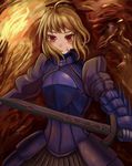  armor armored_dress artoria_pendragon_(all) bad_id bad_pixiv_id blonde_hair dark_excalibur dress fate/stay_night fate_(series) highres red_eyes saber_alter sabunoku solo sword weapon 