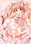  :d animal_ears azumi_kazuki blush candy cat_ears cat_tail dress english food frills garters hair_ribbon heart lolita_fashion long_hair maid open_mouth original panties pantyshot pantyshot_(sitting) pink_legwear puffy_sleeves ribbon shoes sitting smile solo striped striped_legwear sweet_lolita tail thighhighs twintails underwear wrist_cuffs 