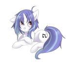  blue_hair cutie_mark equine female feral friendship_is_magic fur hair horn lying mammal musical_note my_little_pony notsoclassy on_front plain_background red_eyes solo source_request two_tone_hair unicorn vinyl_scratch_(mlp) white white_fur 