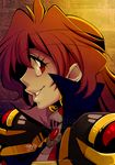  armor face headband lina_inverse maria_carmen_galan orange_hair popped_collar profile red_eyes signature slayers smile solo watermark web_address 