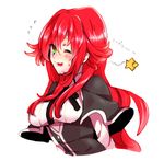  1girl ;p blush breasts high_school_dxd large_breasts long_hair nervous one_eye_closed red_hair rias_gremory school_uniform star sweat tongue tongue_out tongue_poking_out uniform wink 