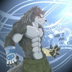  bandage biceps canine clothed clothing glove half-dressed male mammal muscles pecs scar sewind shorts solo topless vein wolf 